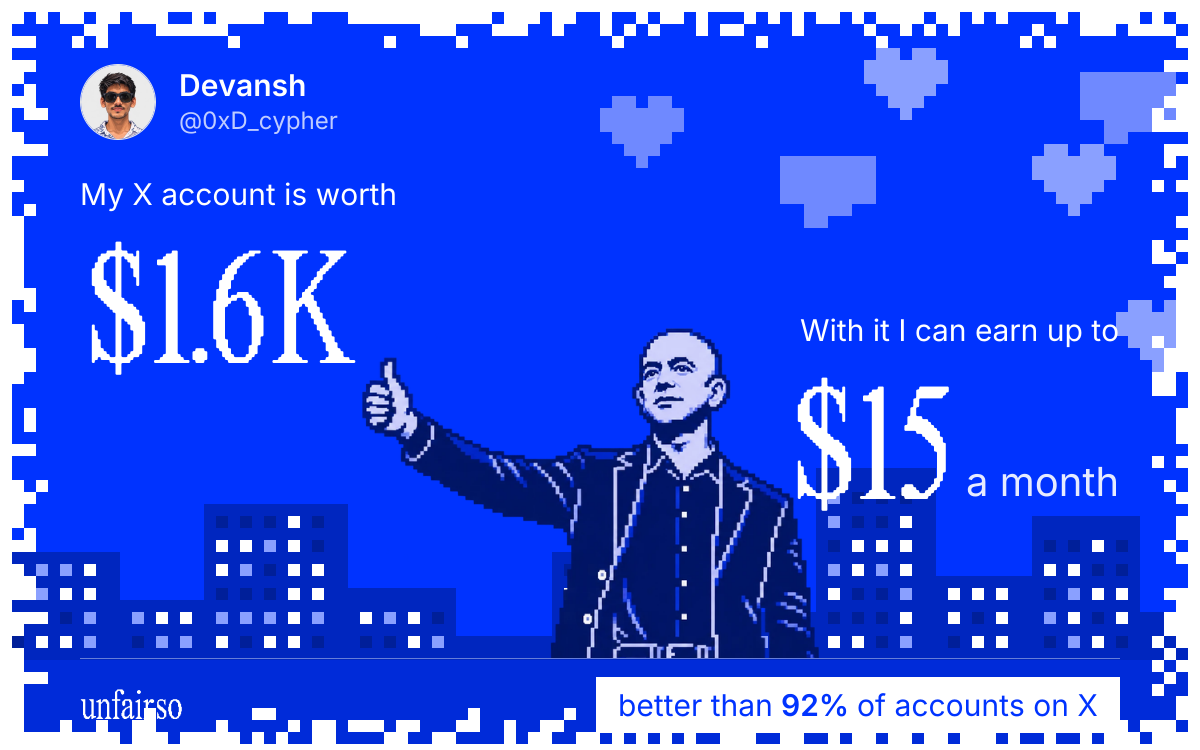 Devansh's X account can earn up to $15 a month
