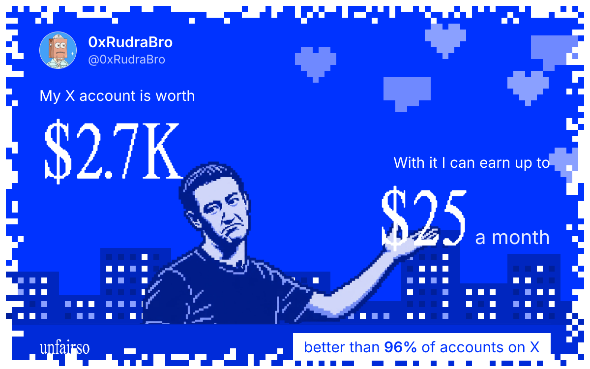 0xRudraBro's X account can earn up to $25 a month