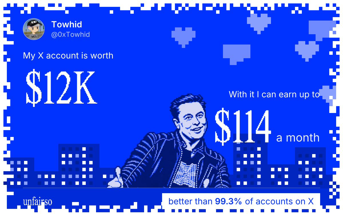 Towhid's X account can earn up to $114 a month