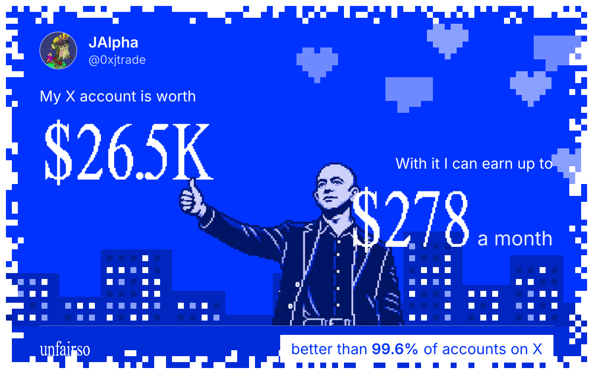 JAlpha's X account can earn up to $278 a month