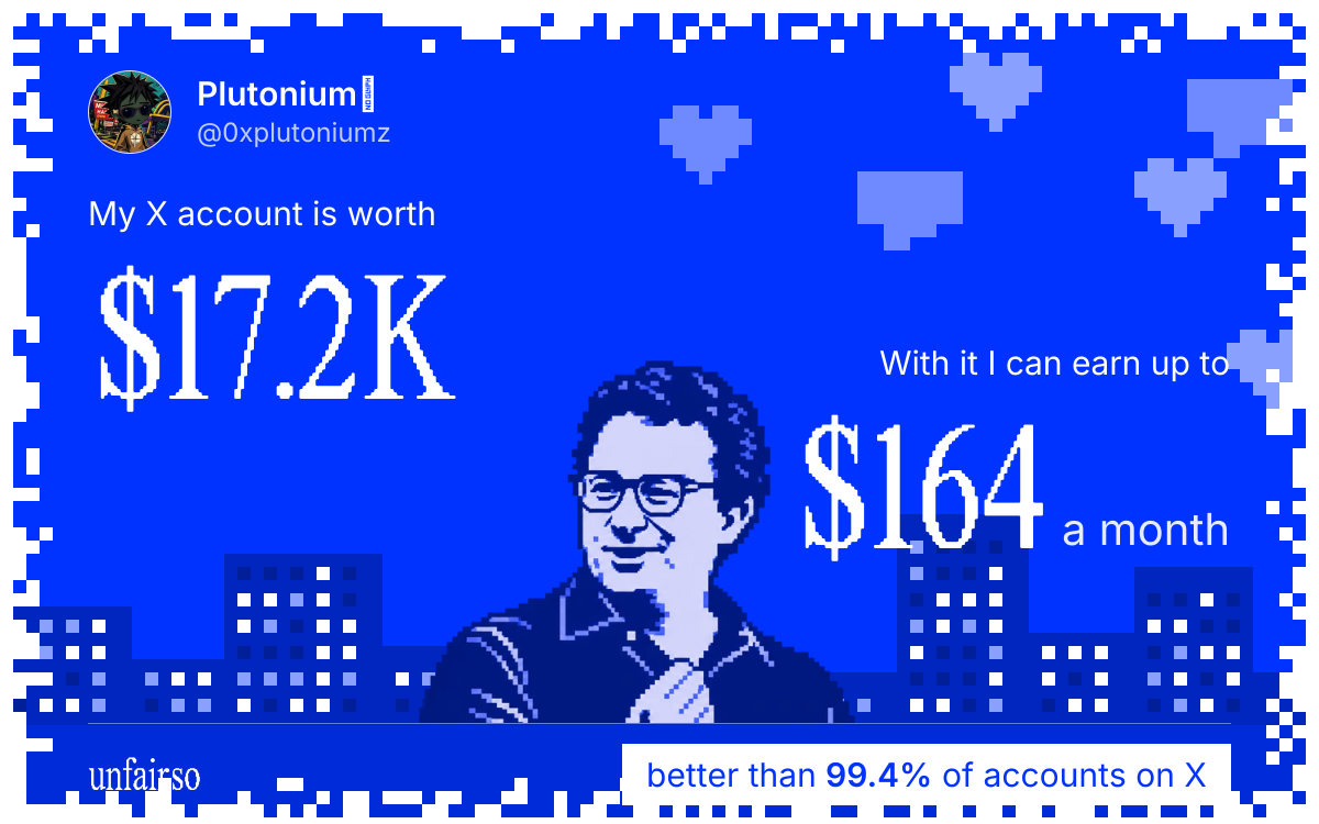 Plutonium๐
's X account can earn up to $164 a month