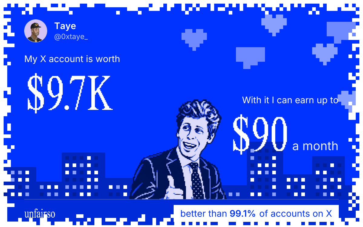 Taye's X account can earn up to $90 a month