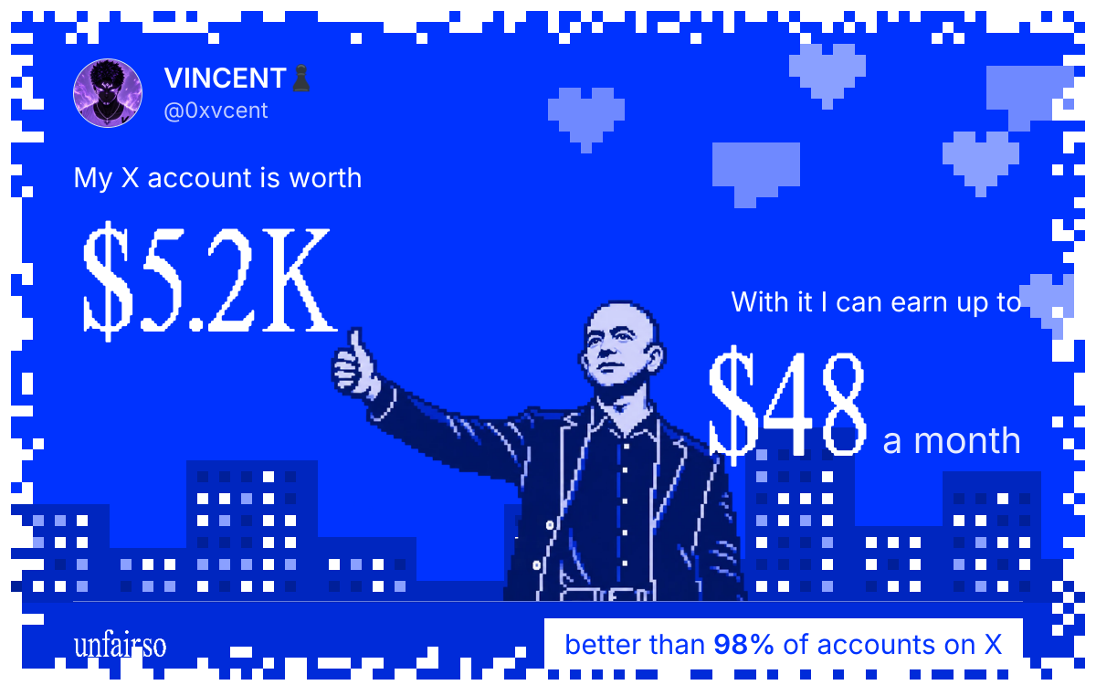 VINCENT♟️'s X account can earn up to $48 a month