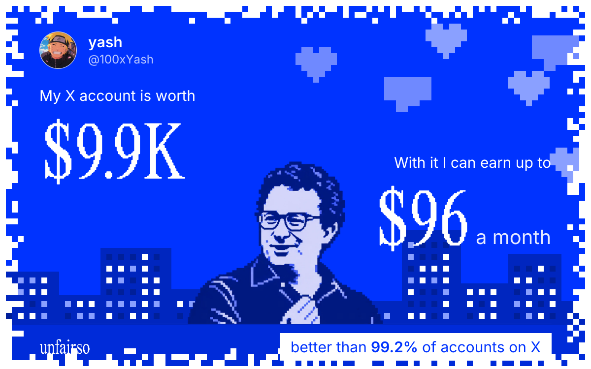 yash's X account can earn up to $96 a month