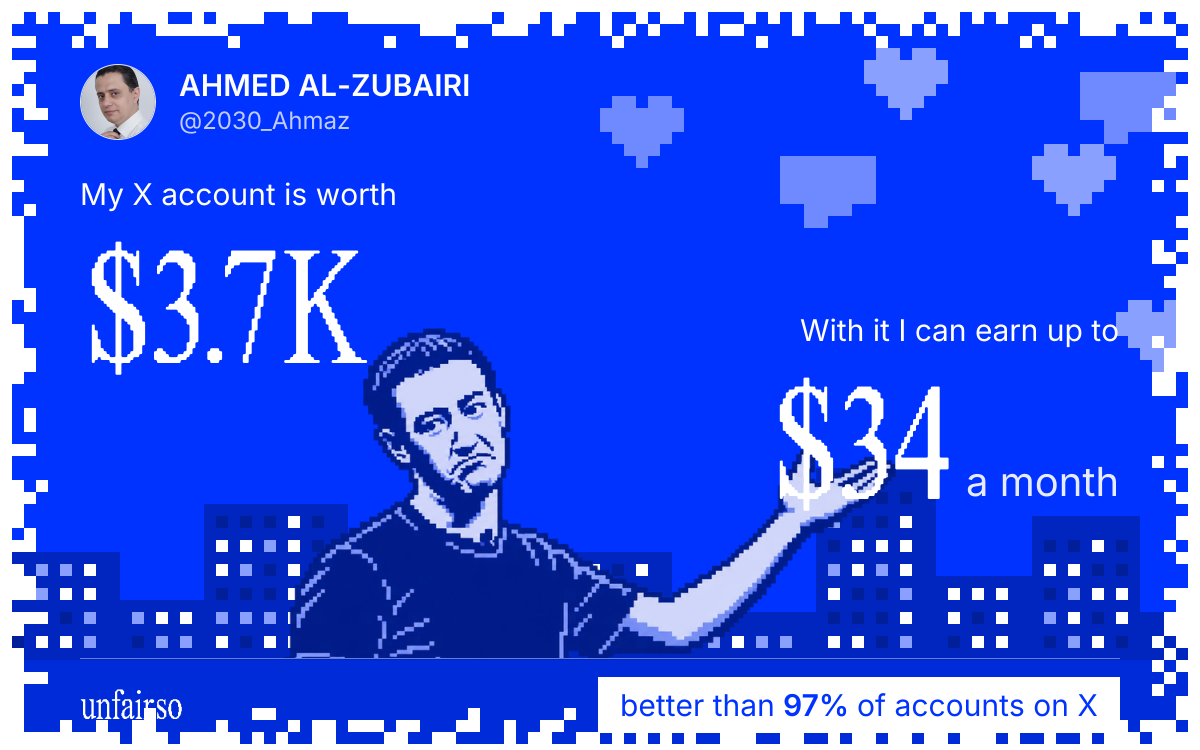 AHMED AL-ZUBAIRI's X account can earn up to $34 a month