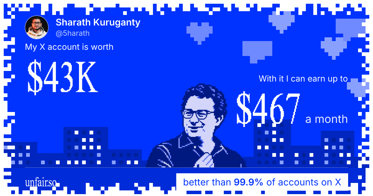 Sharath Kuruganty's X account can earn up to $467 a month