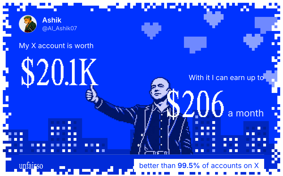 Ashik's X account can earn up to $206 a month