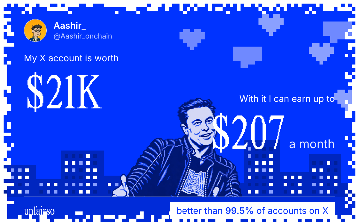 Aashir_'s X account can earn up to $207 a month