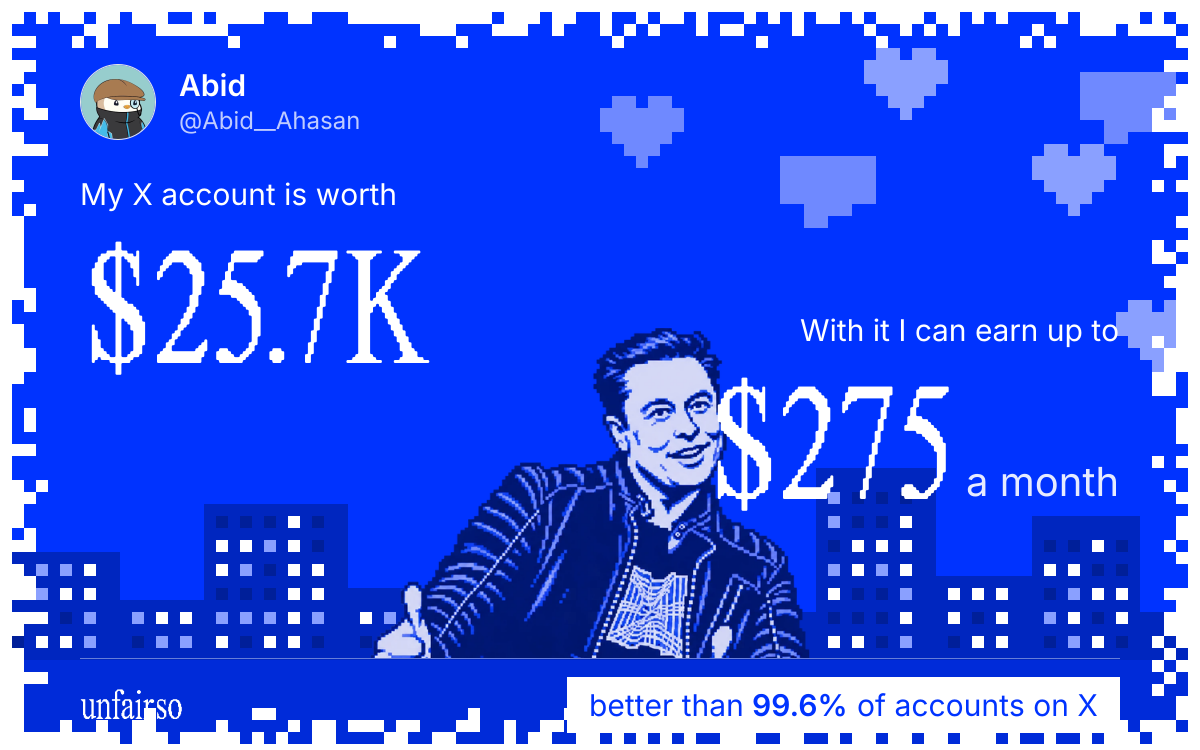 Abid's X account can earn up to $275 a month