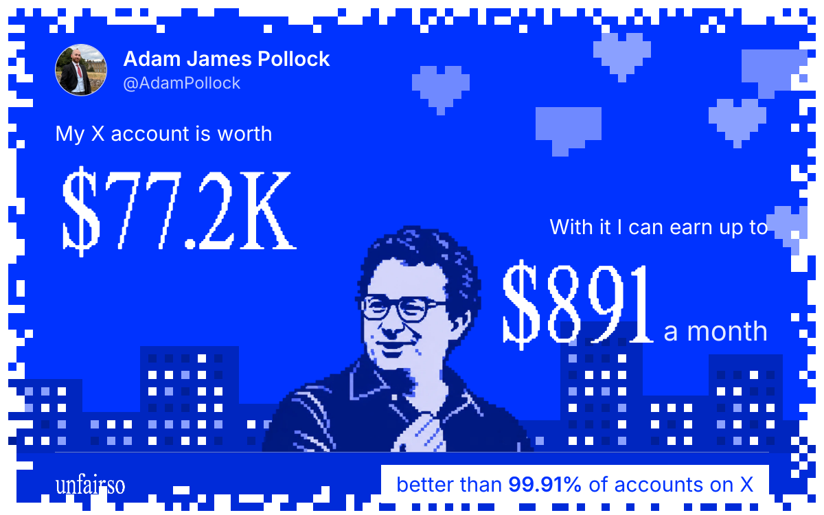 Adam James Pollock's X account can earn up to $891 a month