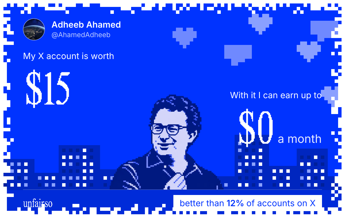 Adheeb Ahamed's X account can earn up to $0 a month