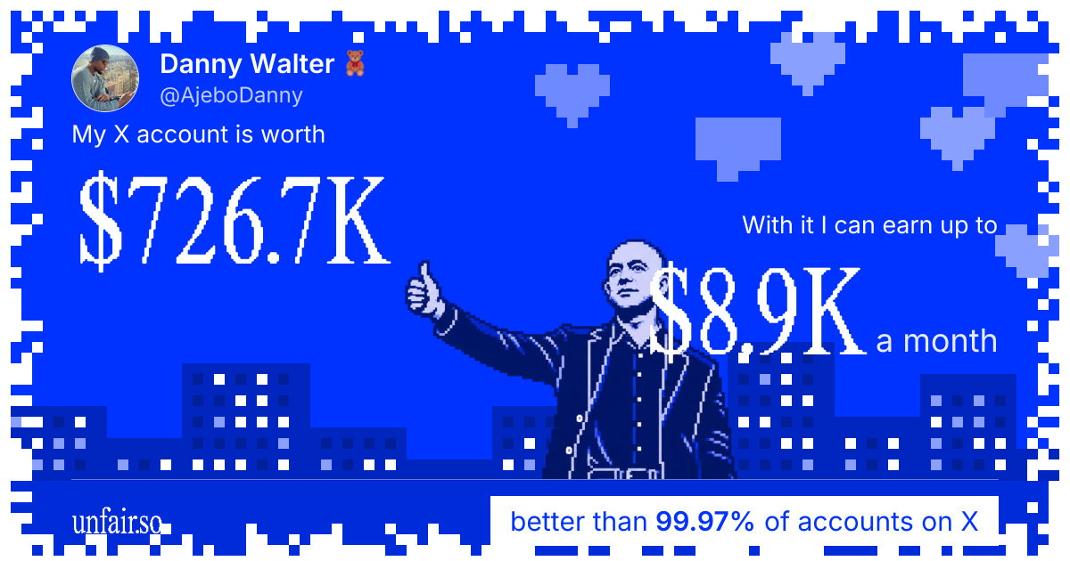 Danny Walter 🧸's X account can earn up to $8.9K a month