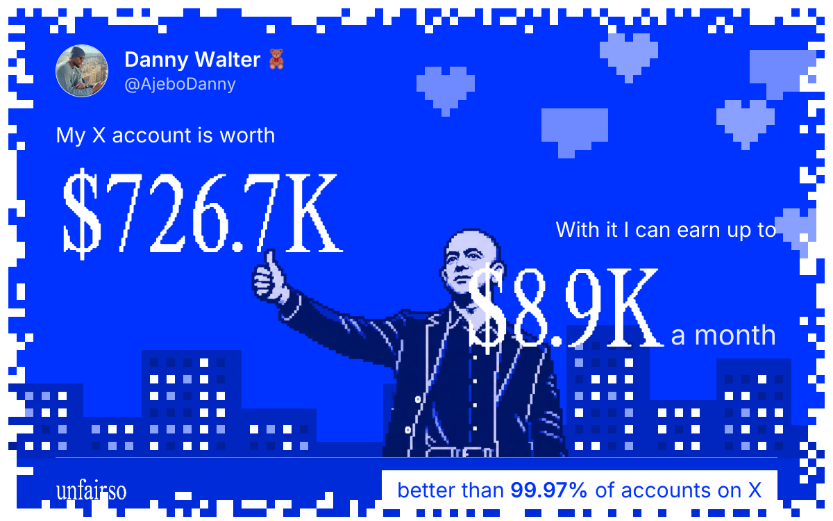 Danny Walter ๐งธ's X account can earn up to $8.9K a month