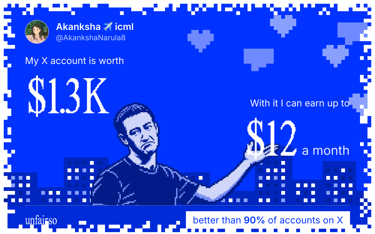 Akanksha โ๏ธ icml's X account can earn up to $12 a month