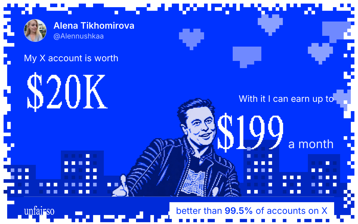 Alena Tikhomirova's X account can earn up to $199 a month