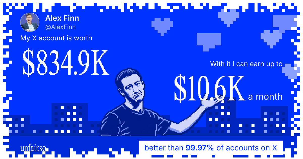 Alex Finn's X account can earn up to $10.6K a month