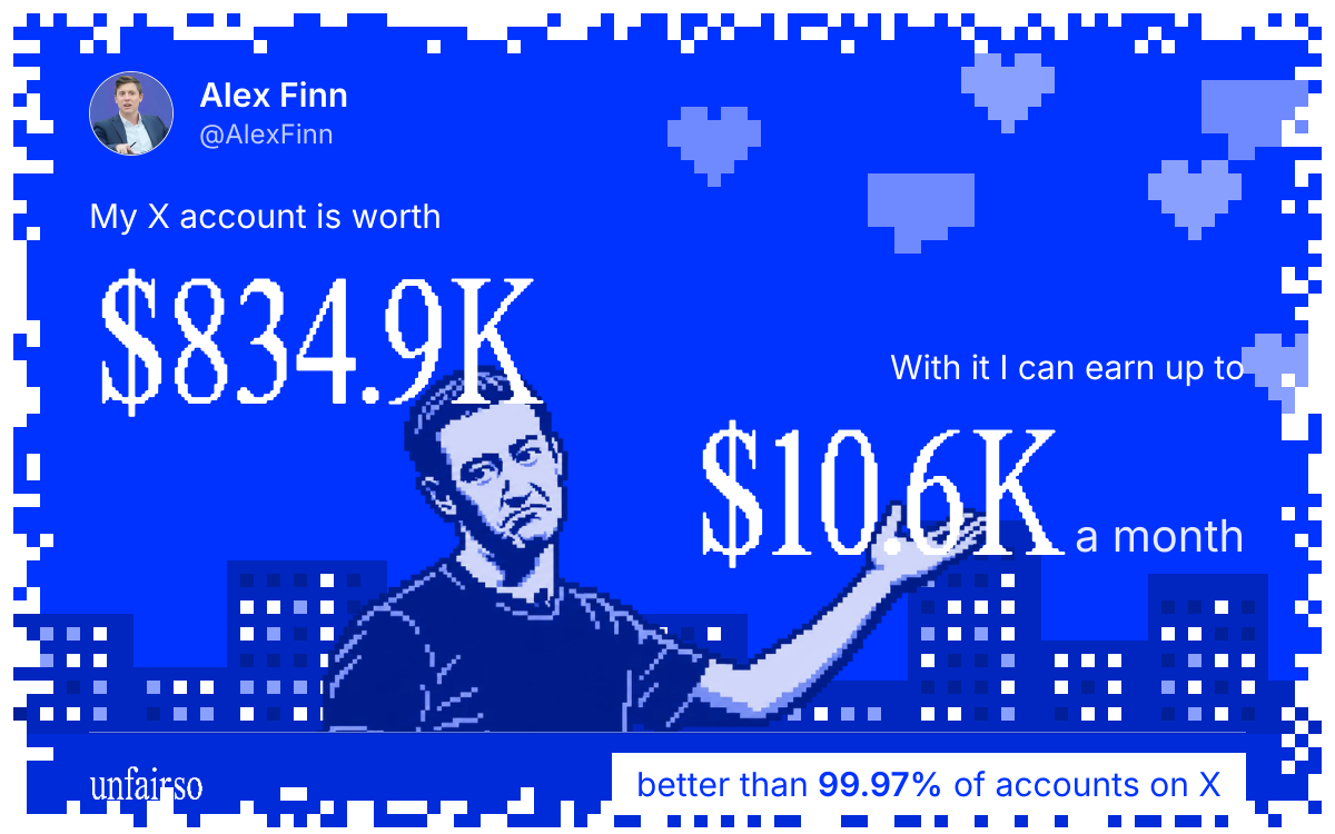 Alex Finn's X account can earn up to $10.6K a month