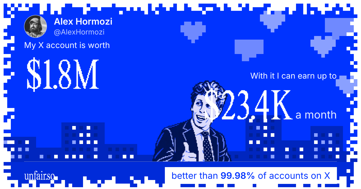 Alex Hormozi's X account can earn up to $23.4K a month