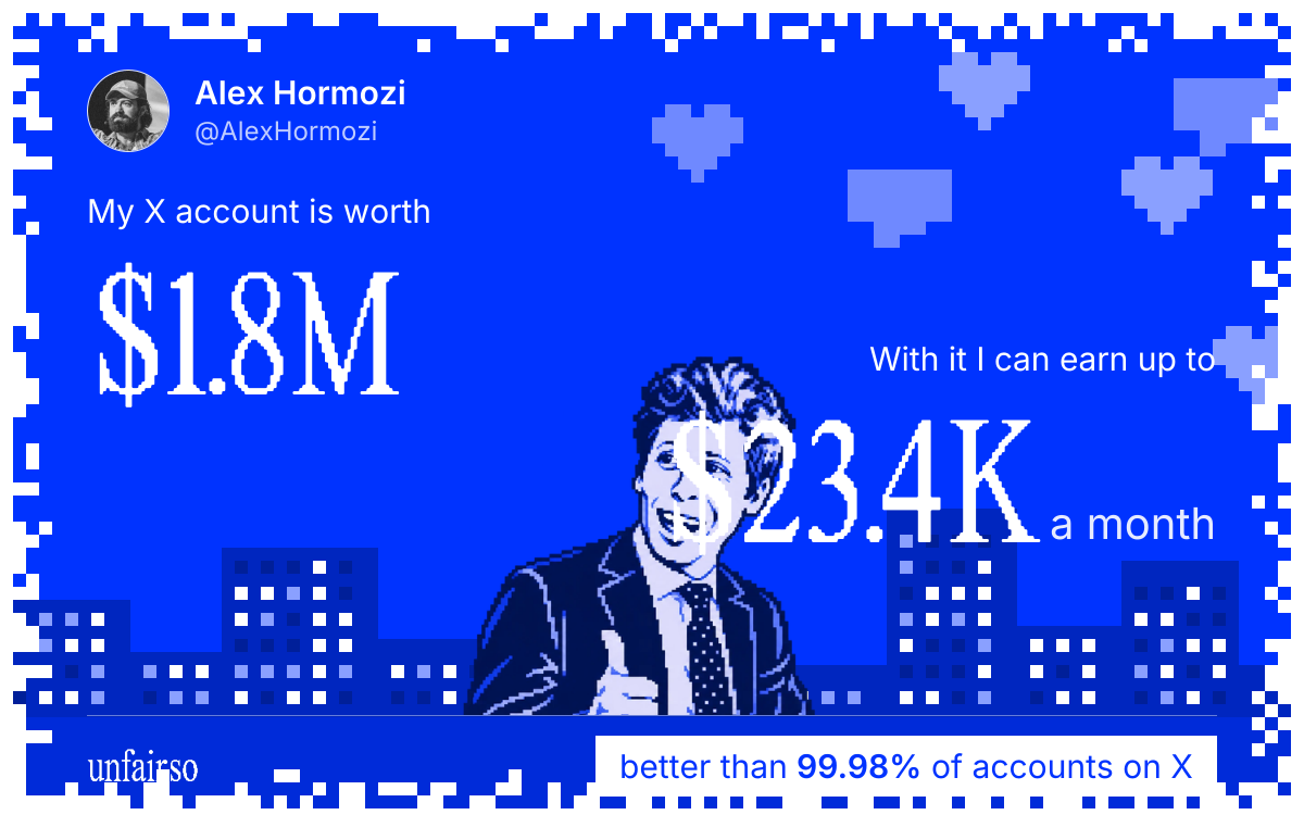 Alex Hormozi's X account can earn up to $23.4K a month