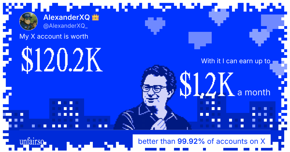 AlexanderXQ 👑's X account can earn up to $1.2K a month