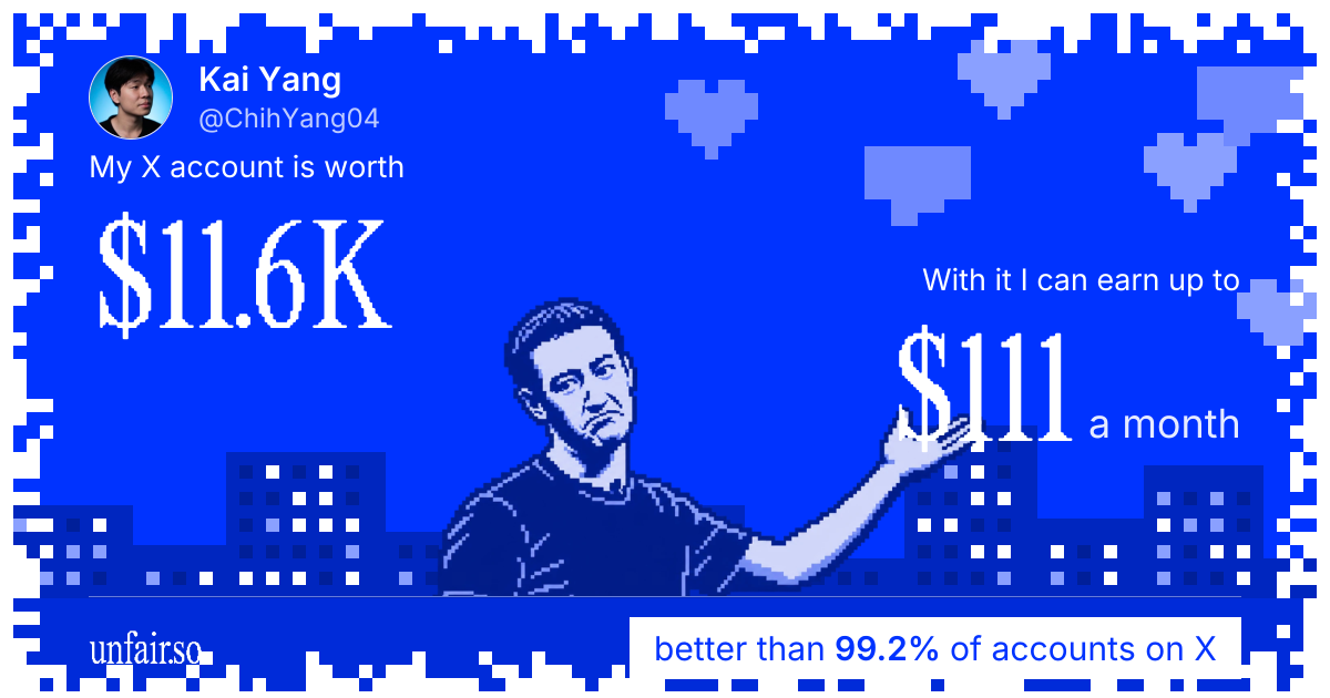Kai Yang's X account can earn up to $111 a month