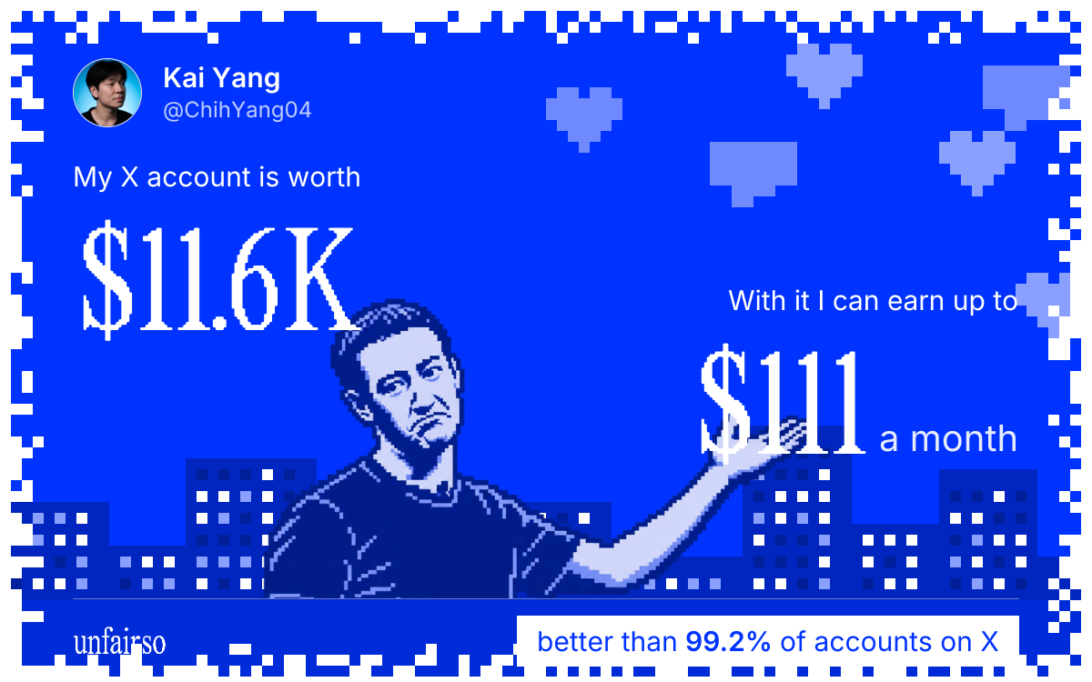 Kai Yang's X account can earn up to $111 a month