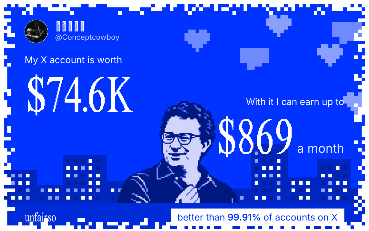 𝒟ℯ𝓇ℯ𝓀's X account can earn up to $869 a month