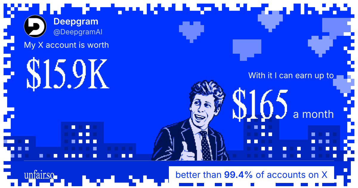 Deepgram's X account can earn up to $165 a month