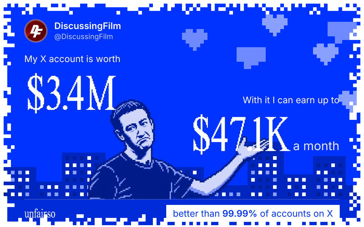 DiscussingFilm's X account can earn up to $47.1K a month
