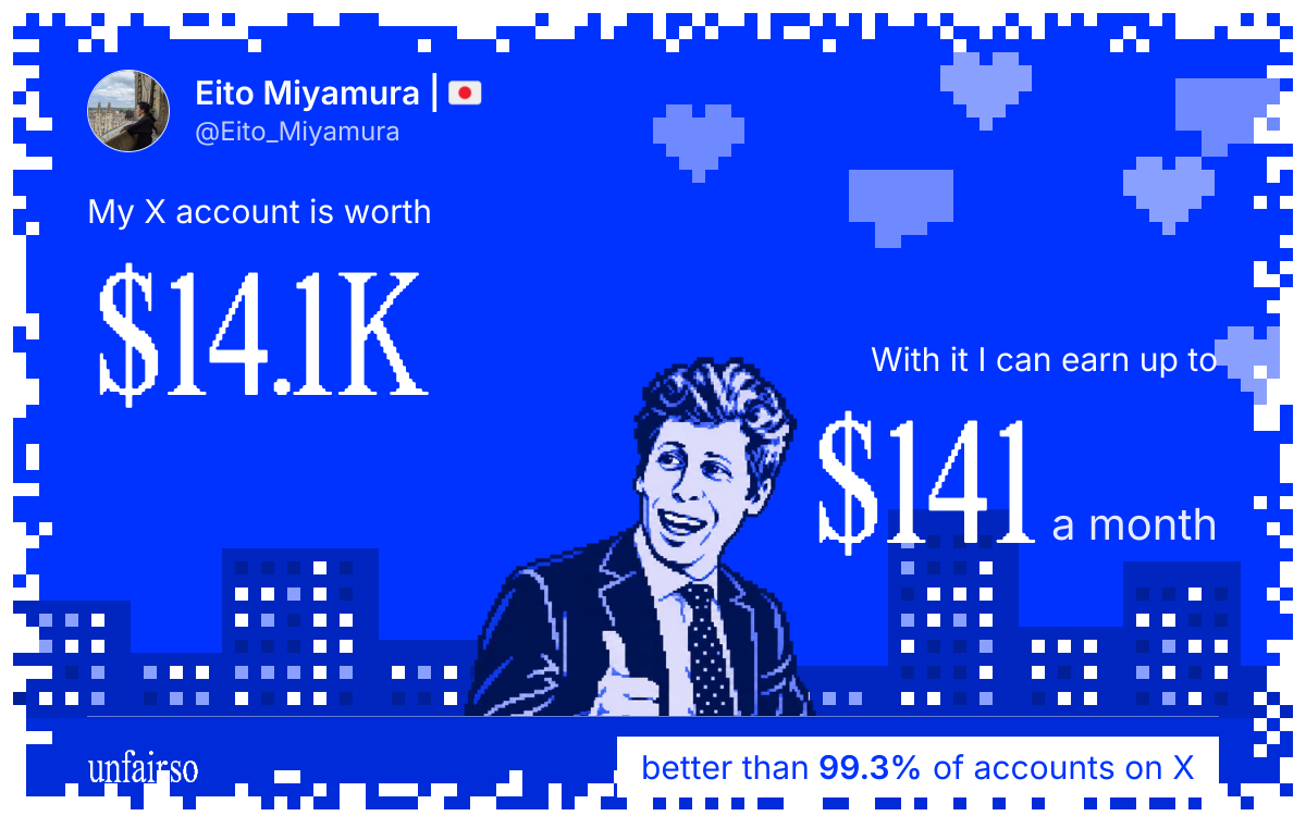 Eito Miyamura | 🇯🇵's X account can earn up to $141 a month