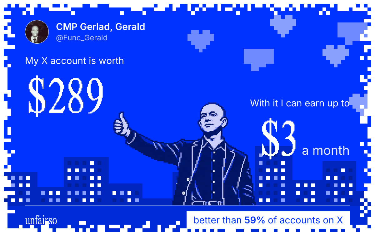 CMP Gerlad, Gerald's X account can earn up to $3 a month