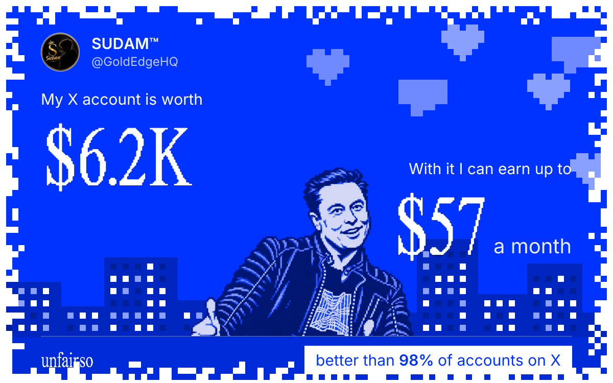 SUDAM™'s X account can earn up to $57 a month
