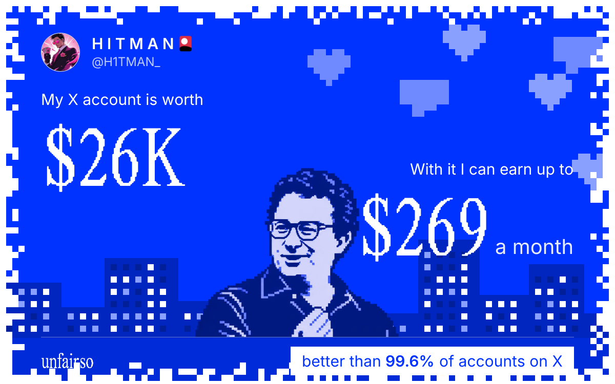 H I T M A N ๐ด's X account can earn up to $269 a month