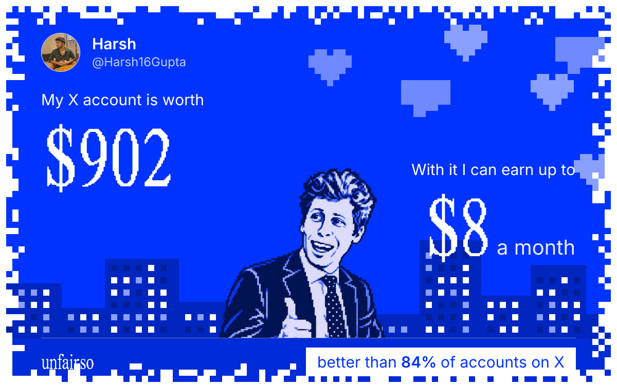 Harsh's X account can earn up to $8 a month