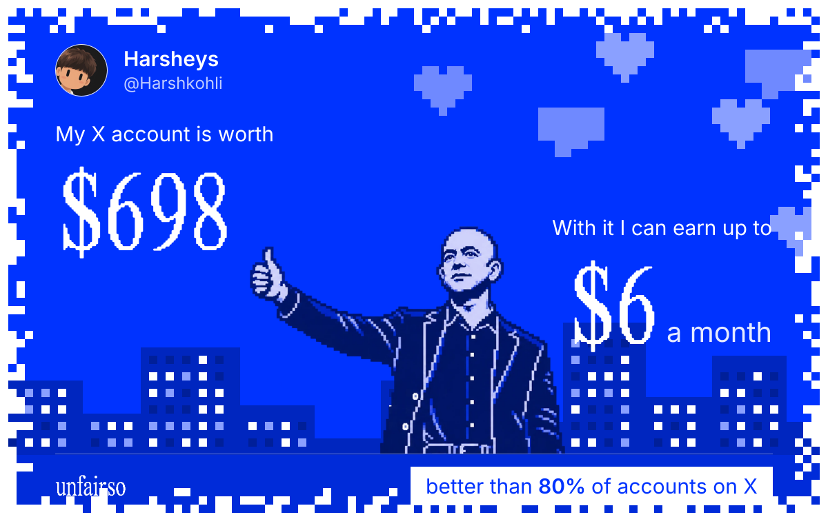 Harsheys's X account can earn up to $6 a month