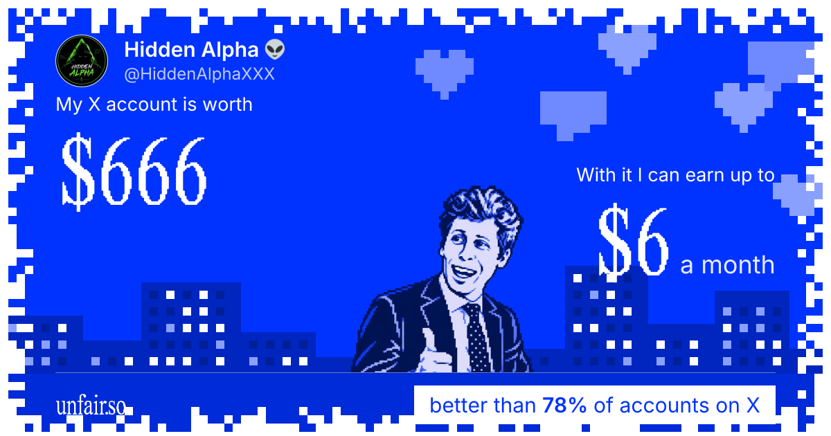 Hidden Alpha 👽's X account can earn up to $6 a month