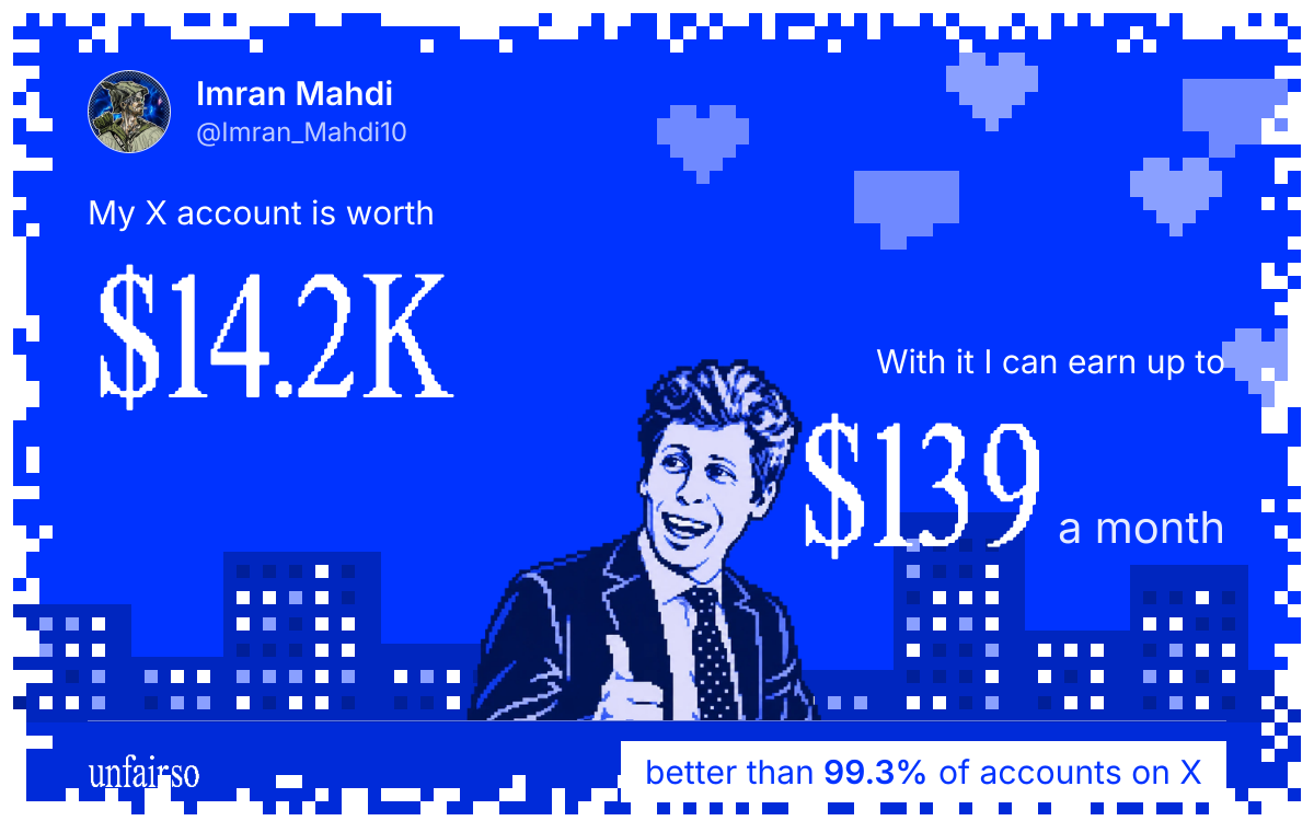 Imran Mahdi's X account can earn up to $139 a month