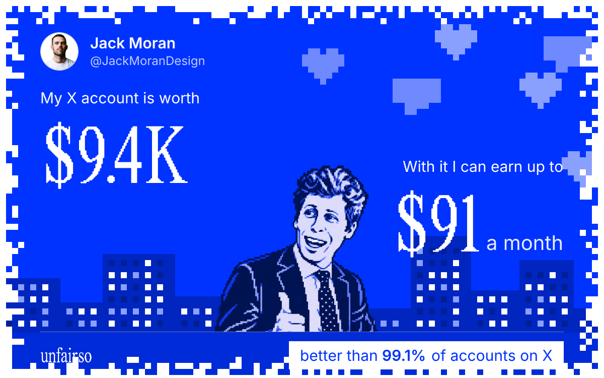 Jack Moran's X account can earn up to $91 a month