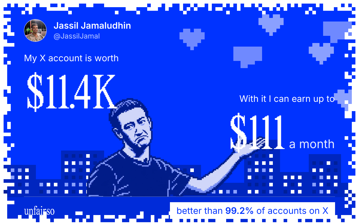 Jassil Jamaludhin's X account can earn up to $111 a month