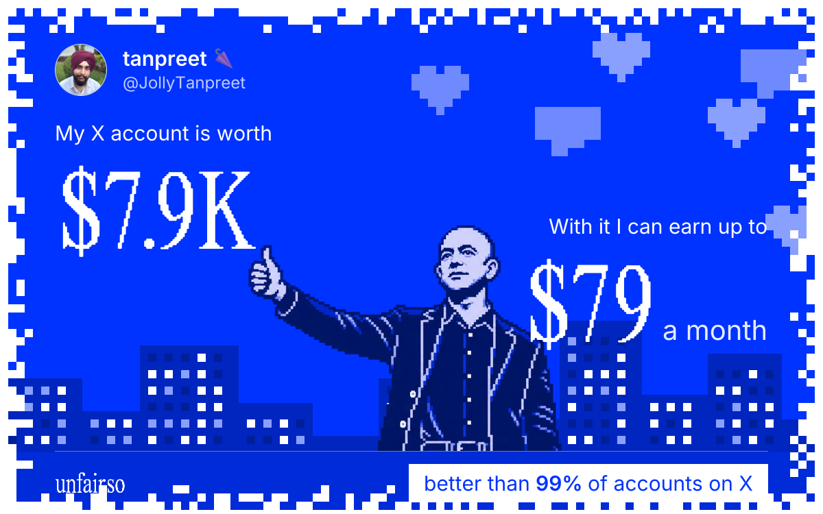 tanpreet 🌂's X account can earn up to $79 a month