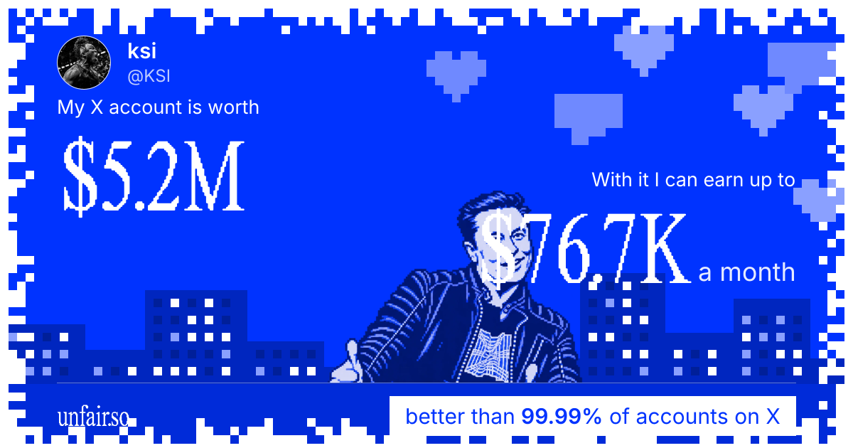 ksi's X account can earn up to $76.7K a month