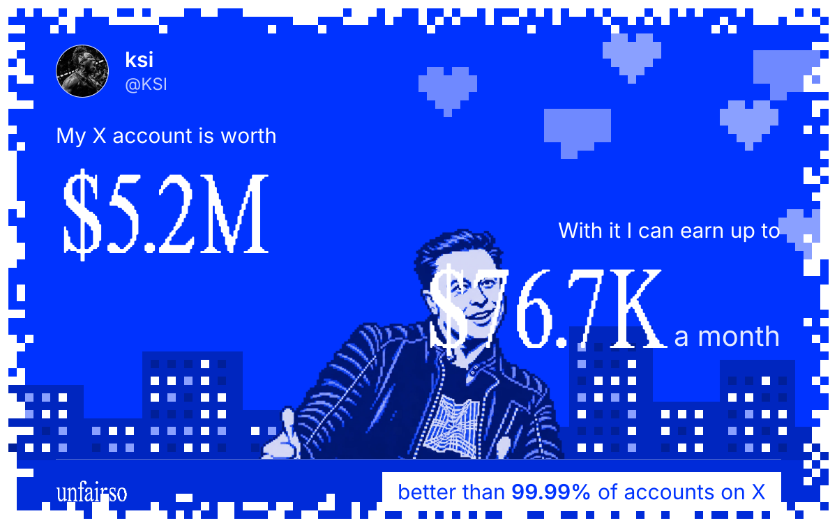 ksi's X account can earn up to $76.7K a month