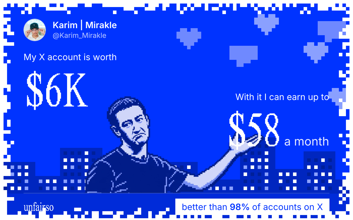 Karim | Mirakle's X account can earn up to $58 a month