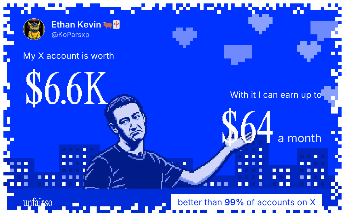 Ethan Kevin 🐂🀄️'s X account can earn up to $64 a month