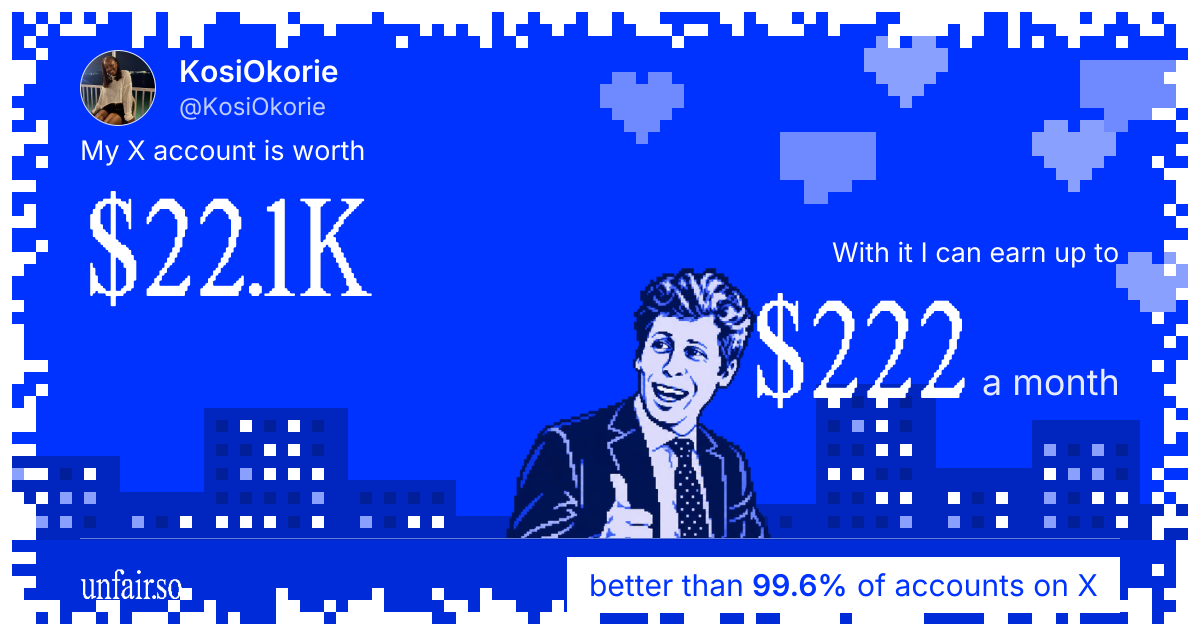 KosiOkorie's X account can earn up to $222 a month