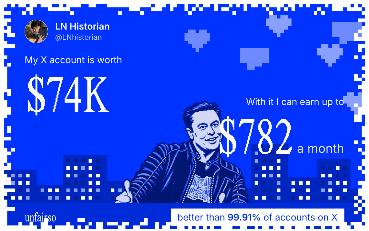 LN Historian's X account can earn up to $782 a month