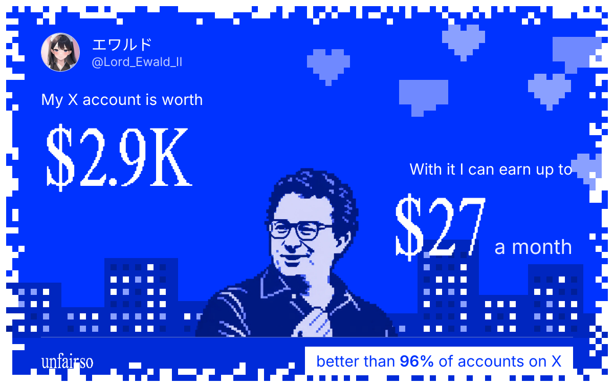 エワルド's X account can earn up to $27 a month