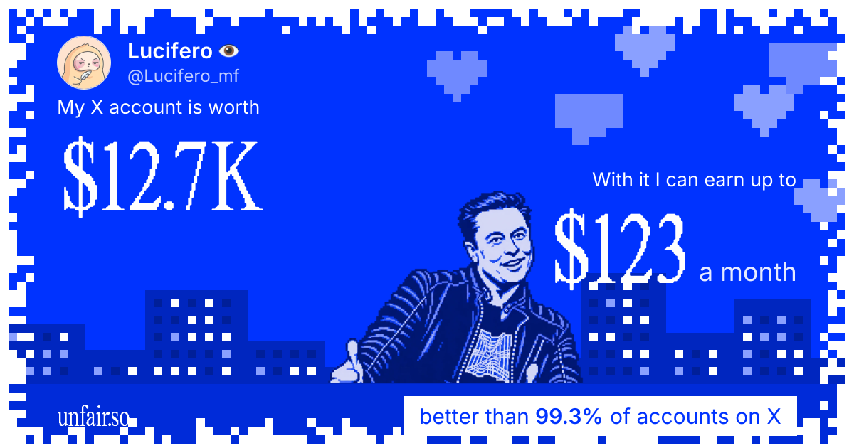 Lucifero 👁️'s X account can earn up to $123 a month
