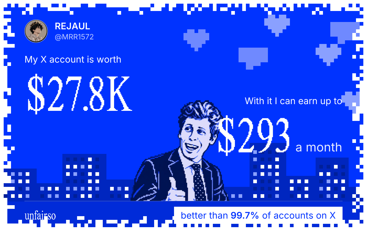 REJAUL's X account can earn up to $293 a month