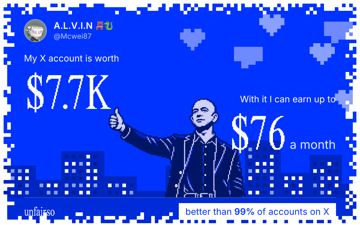 A.L.V.I.N ๐ช๐'s X account can earn up to $76 a month